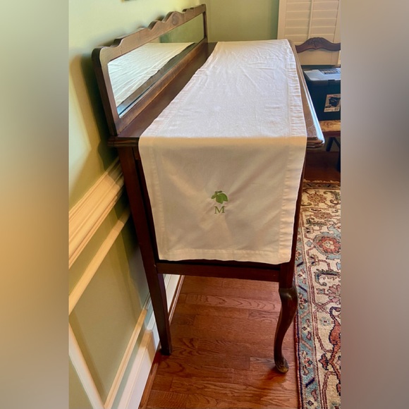 Pottery Barn 100% cotton off white 70” square tablecloth and 16” by 90” runner. - Picture 6 of 9